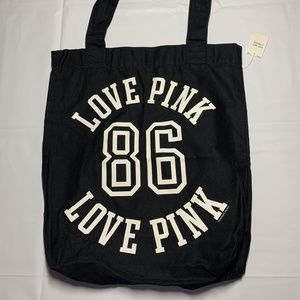 Victoria's Secret PINK Black White Varsity Lightweight Reusable Purse Tote Bag